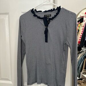 J. Crew Black and White Striped Long Sleeve Top